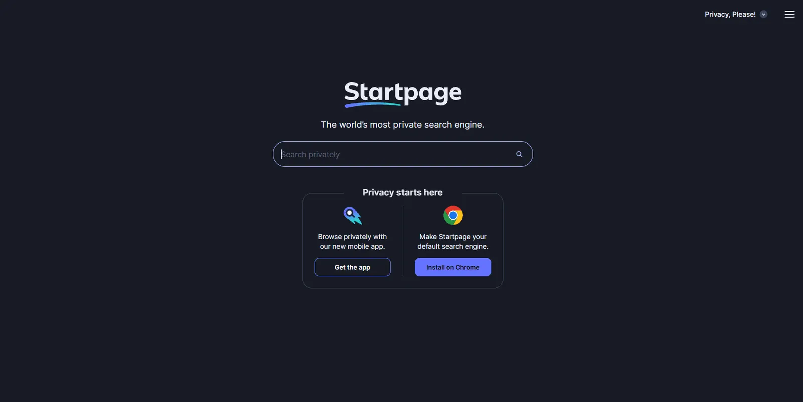 Startpage homepage with its private search bar