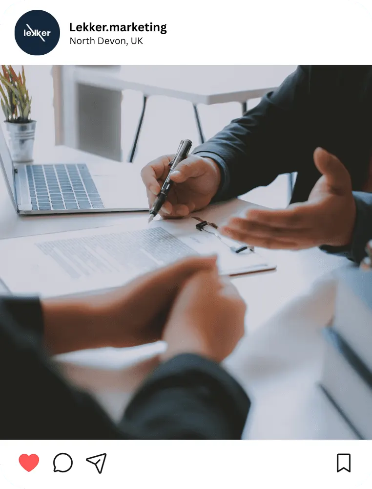 Lekker Marketing social post showing two people planning a campaign