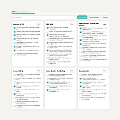 Interactive website launch checklist with ticked items